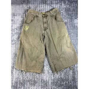 Vintage JNCO Shorts‎ Mens 30x30 Olive Retro Raw Hem Easy Wide Leg 15" Inseam